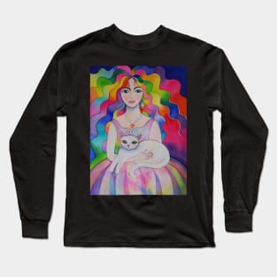 Girl with white cat Long Sleeve T-Shirt